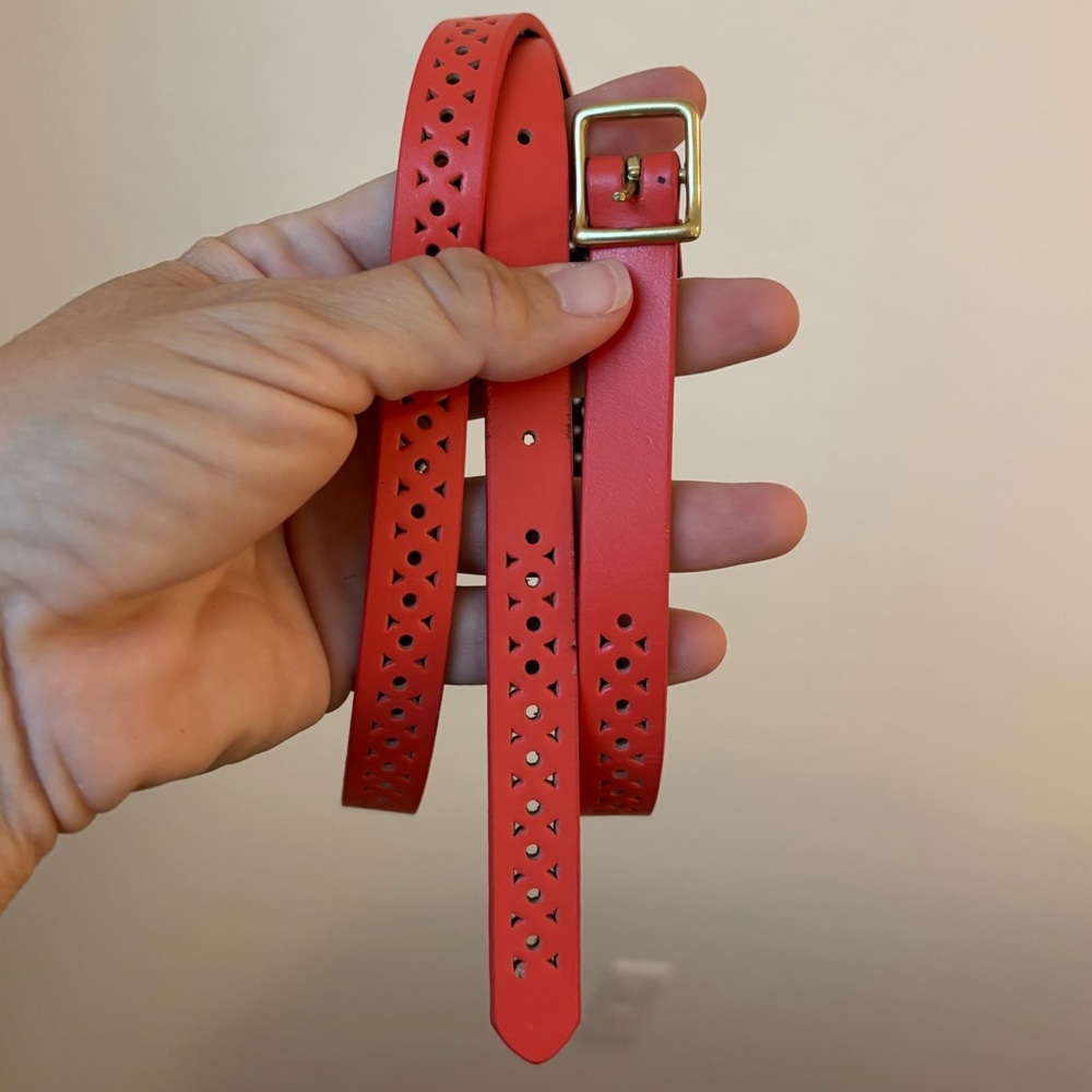 New J. Crew Orange Perforated Skinny Belt with Gold Buckle